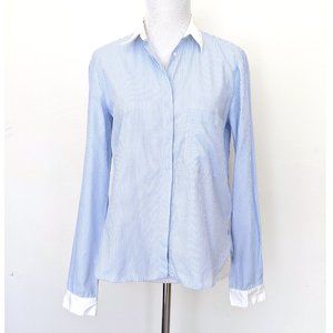 Zara Woman White Blue Stripe Button-down Shirt